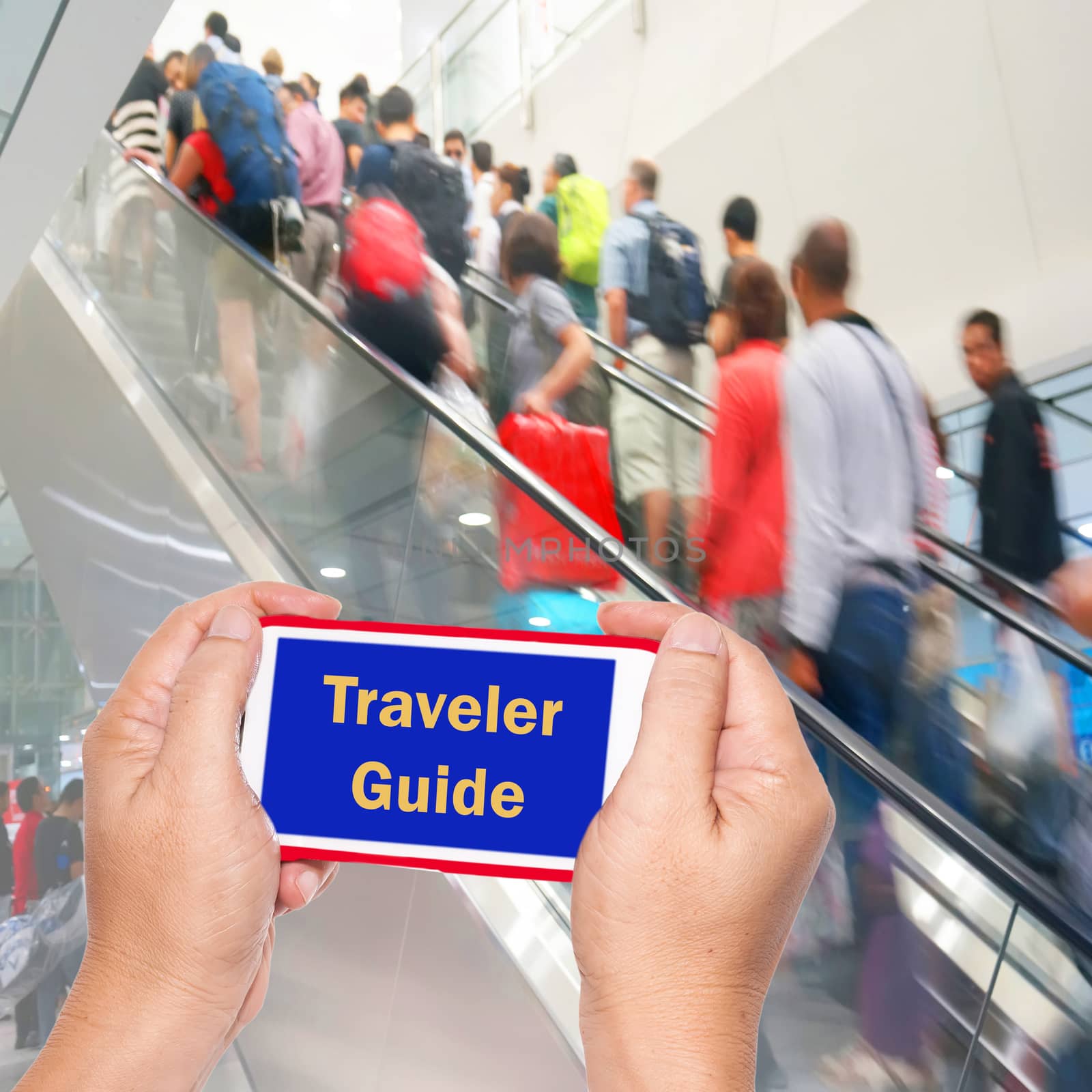 hand hold mobile search for traveler guide 