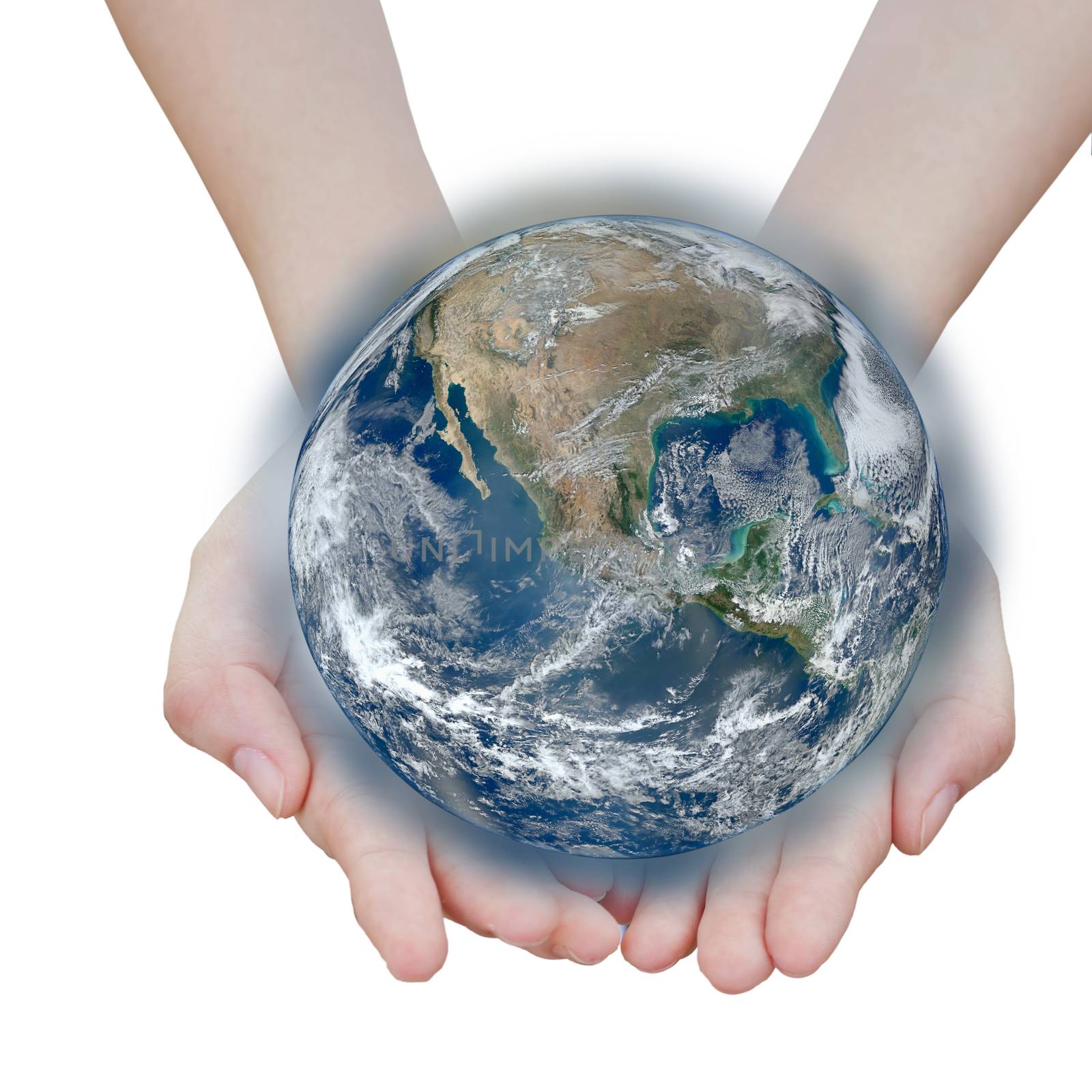 holding a glowing earth globe in hand.Elements of this image 
are furnished by NASA
