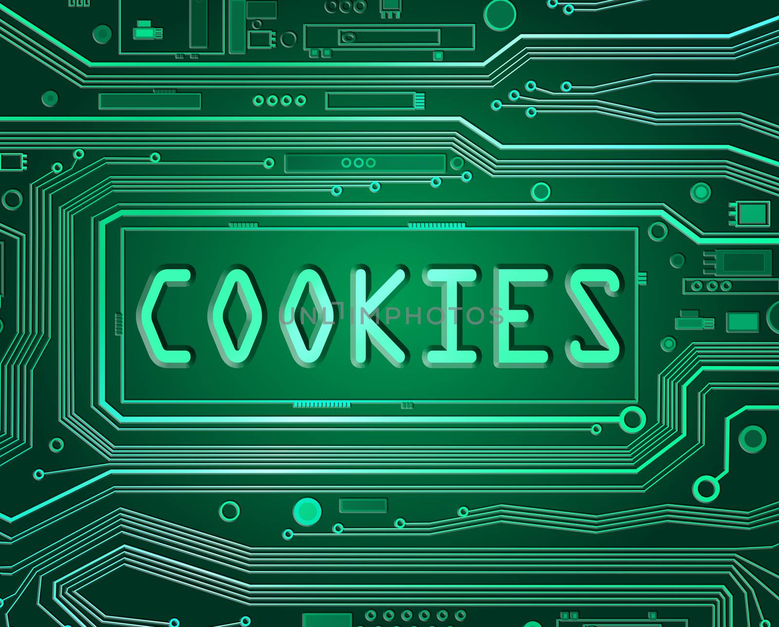 Abstract style illustration depicting printed circuit board components with a cookies concept.