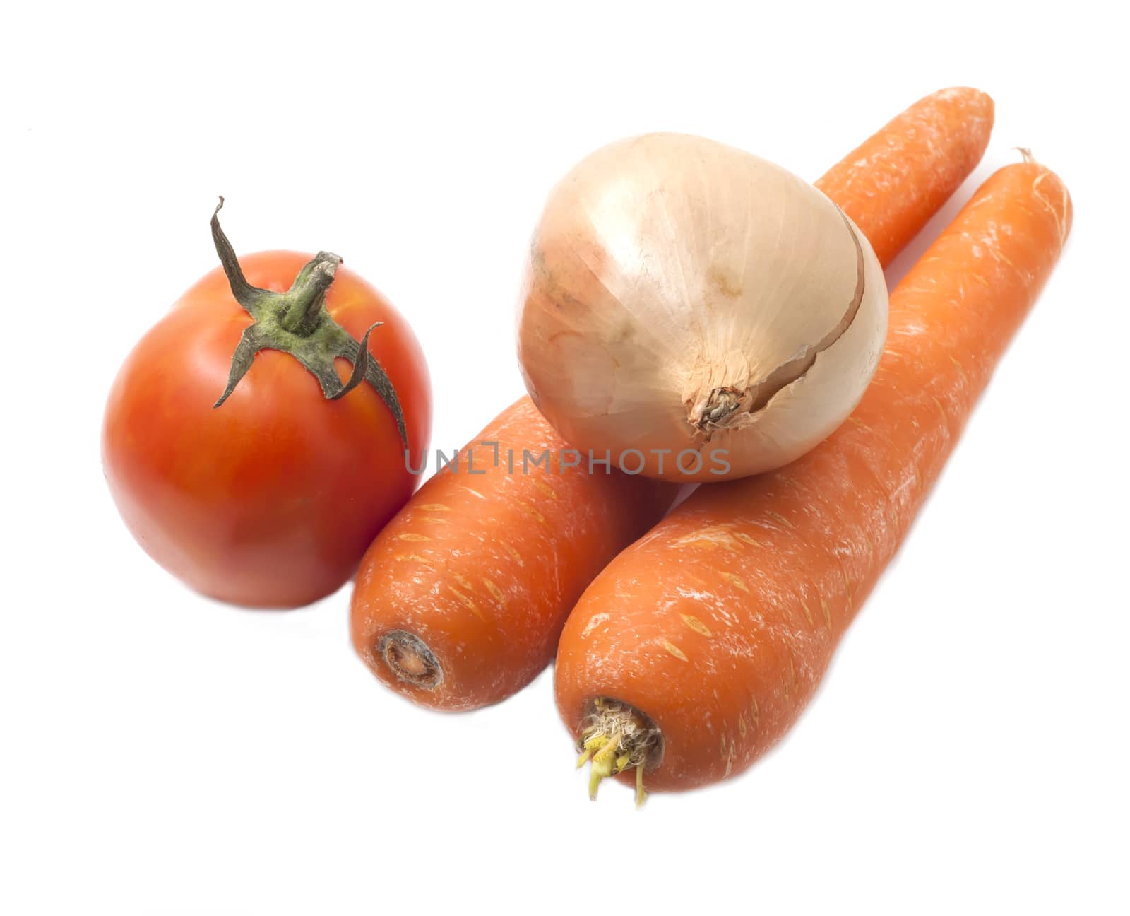 fresh onions,tomato and carrots isolated