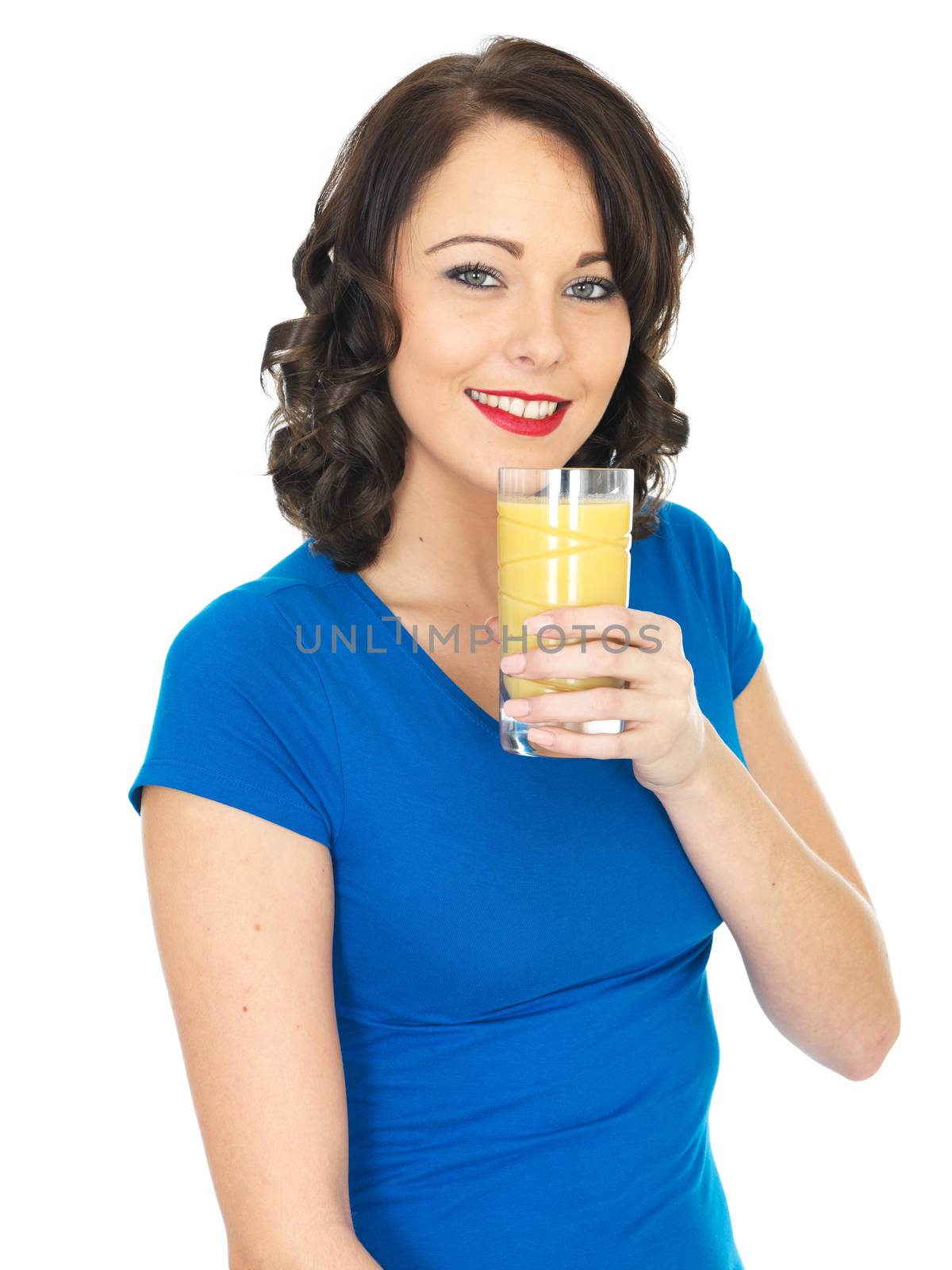 Happy Young Woman Drinking Fruit Juice by Whiteboxmedia