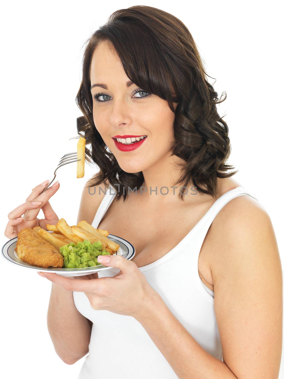Young Woman Eating Fish and Chips by Whiteboxmedia