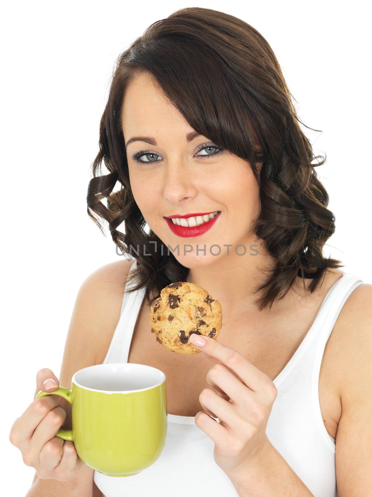 Attractive Young Woman With Tea and Biscuits