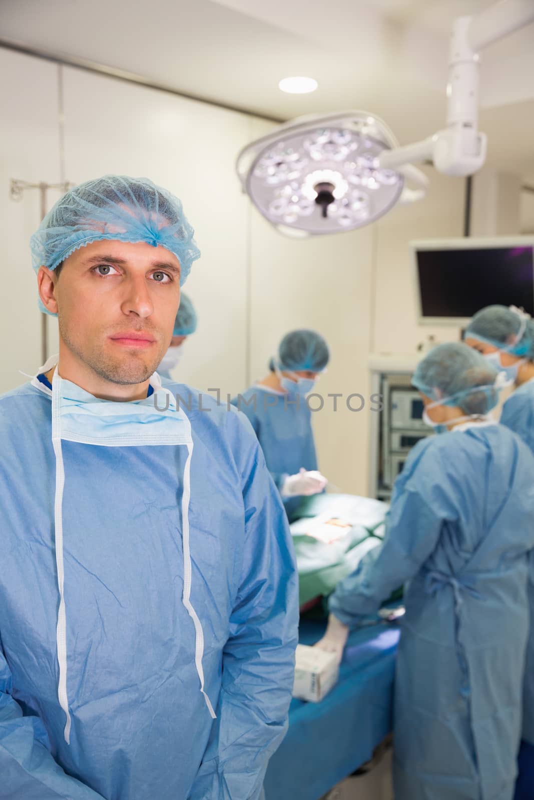 Medical student in surgical gear at the university