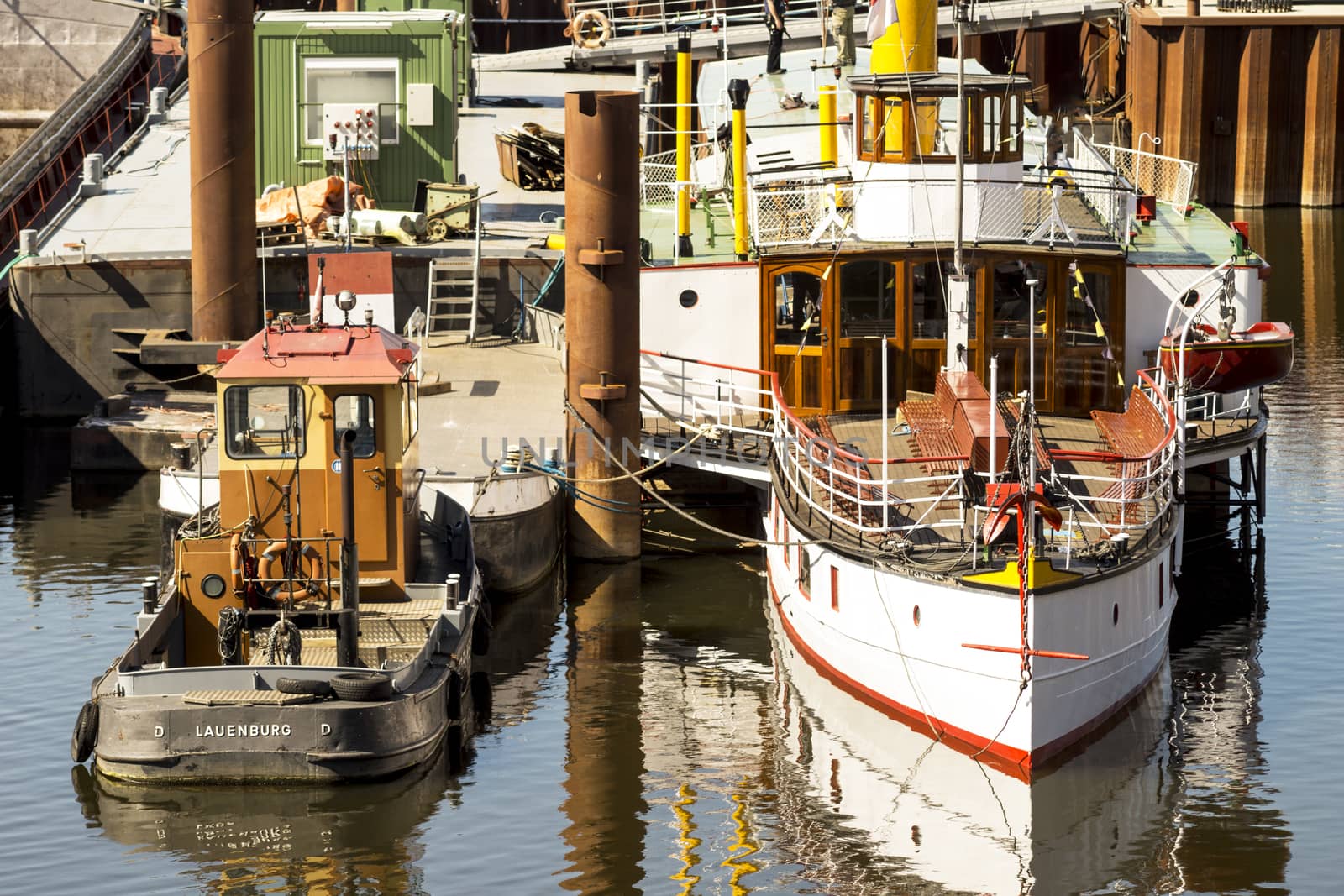 White paddle steamer docked in schleswig holstein lauenburg germany pier