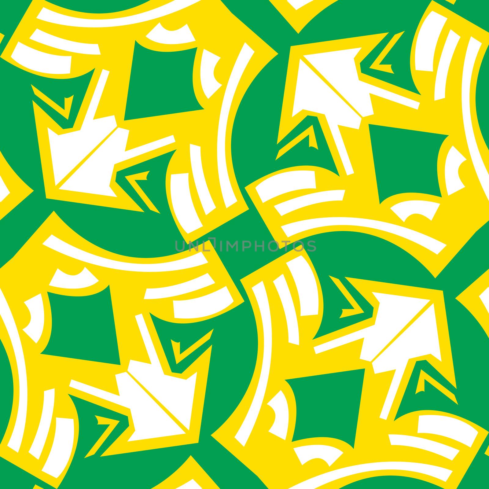 Abstract winged arrows pattern in yellow over green