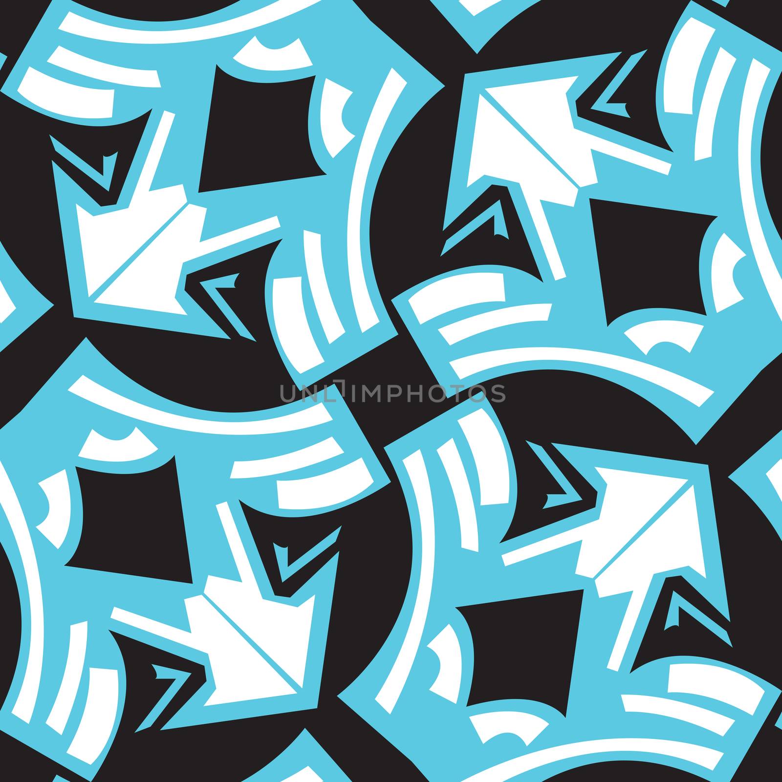 Abstract winged arrows pattern in blue over black