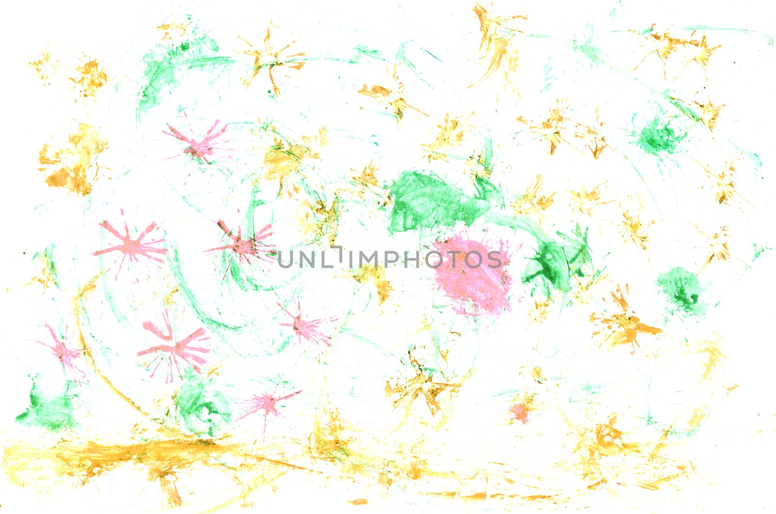 Abstract white background with pink, green and yellow blotches by Chiffanna