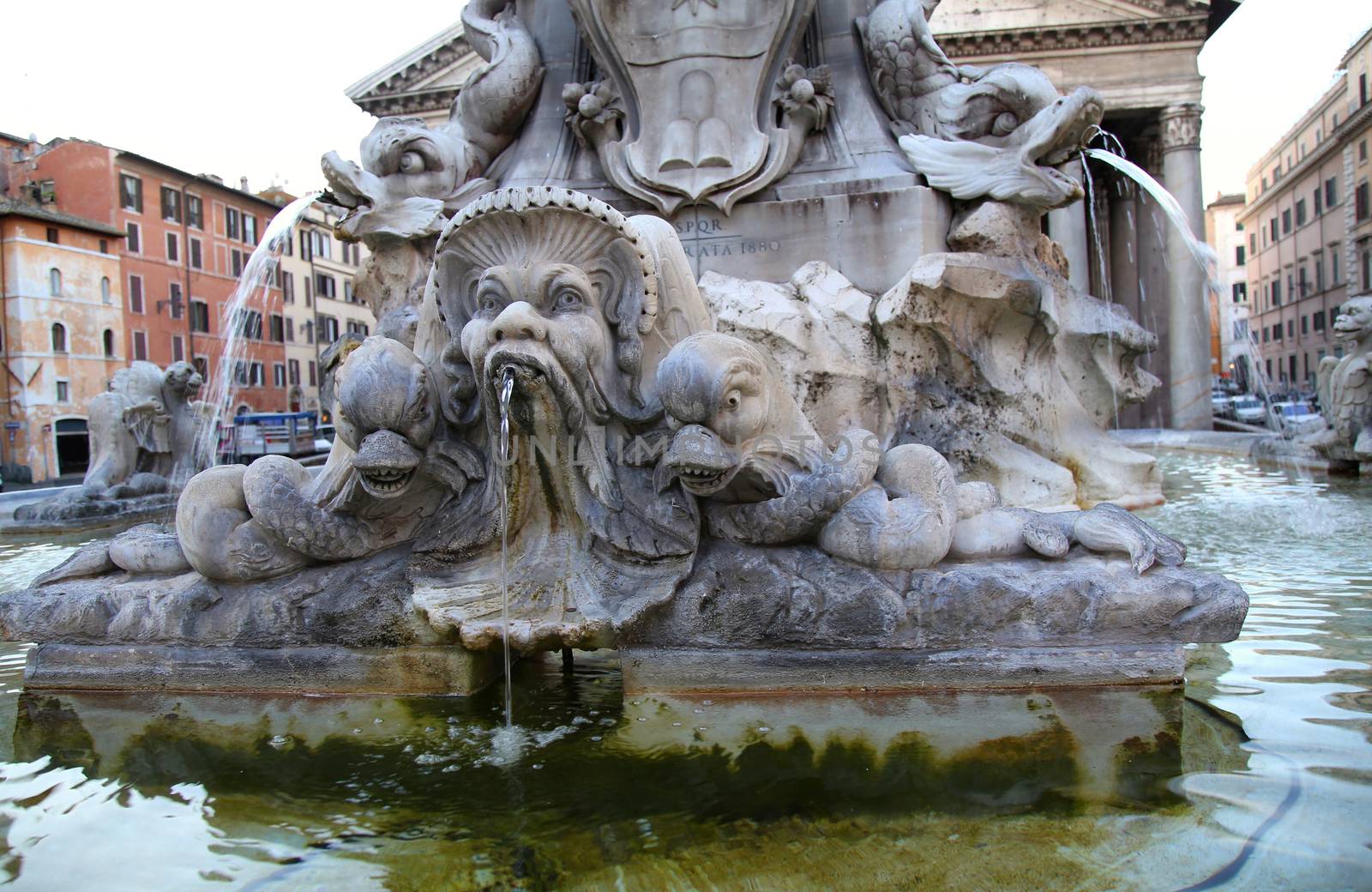  Fontana del Pantheon at the square Rotonda  in Rome, Italy