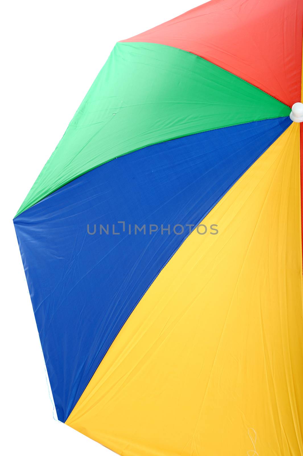 Colourful Large Open Beach Umbrella Yellow Red and Green by Whiteboxmedia