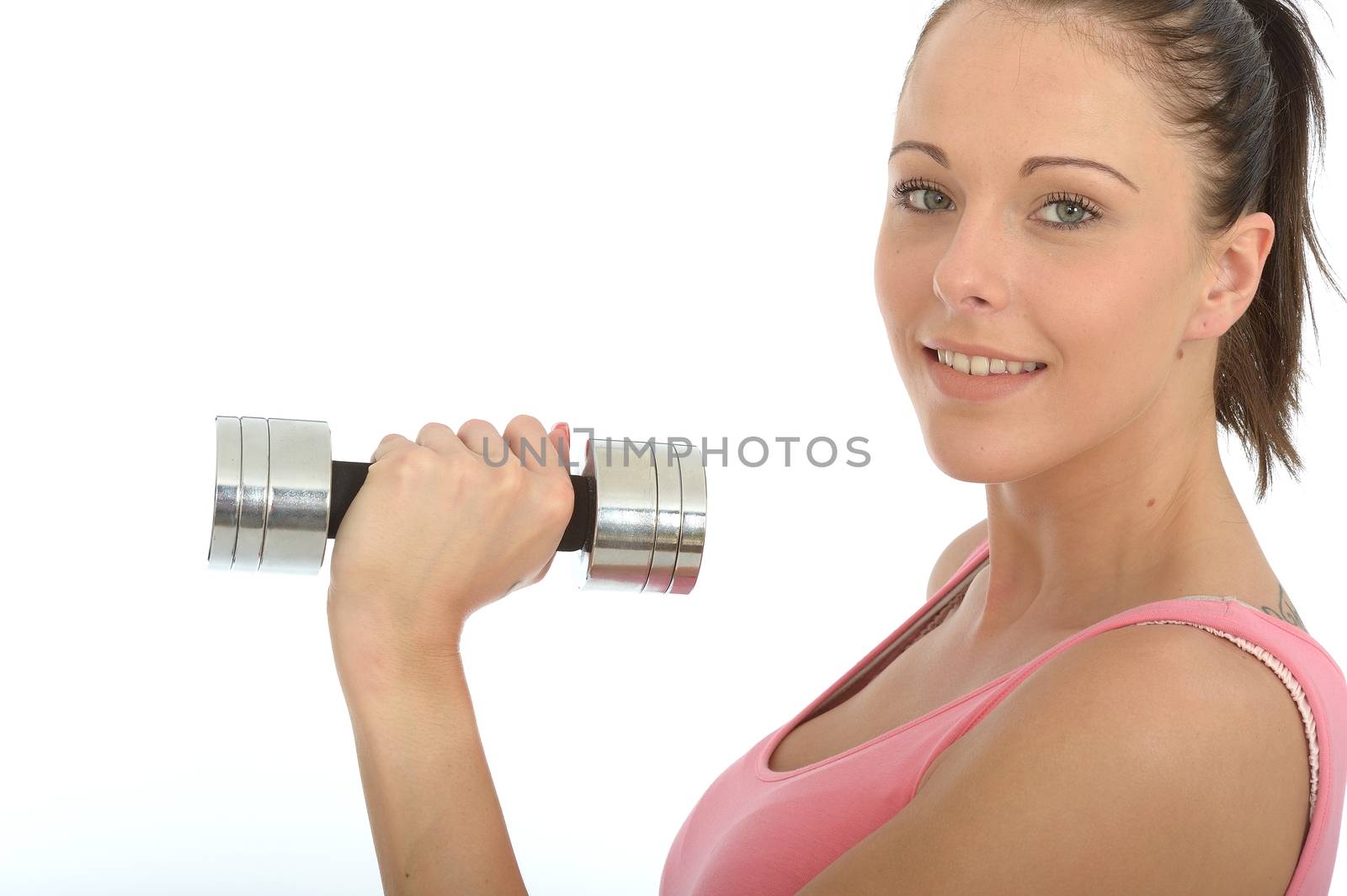 Healthy Happy Young Woman Training With Weights Smiling by Whiteboxmedia