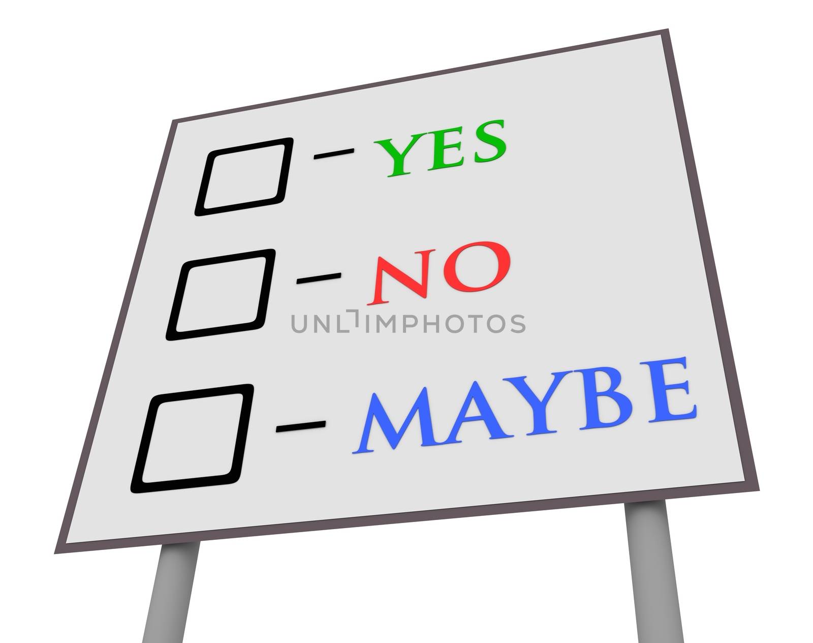 Illustration of a sign with yes,no and maybe vote boxes