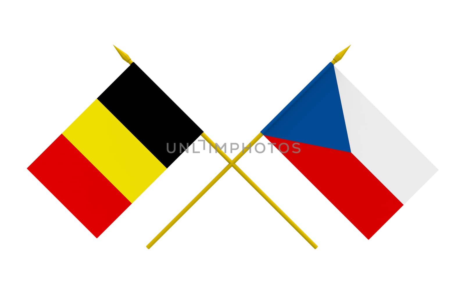 Flags of Belgium and Czech, 3d render, isolated