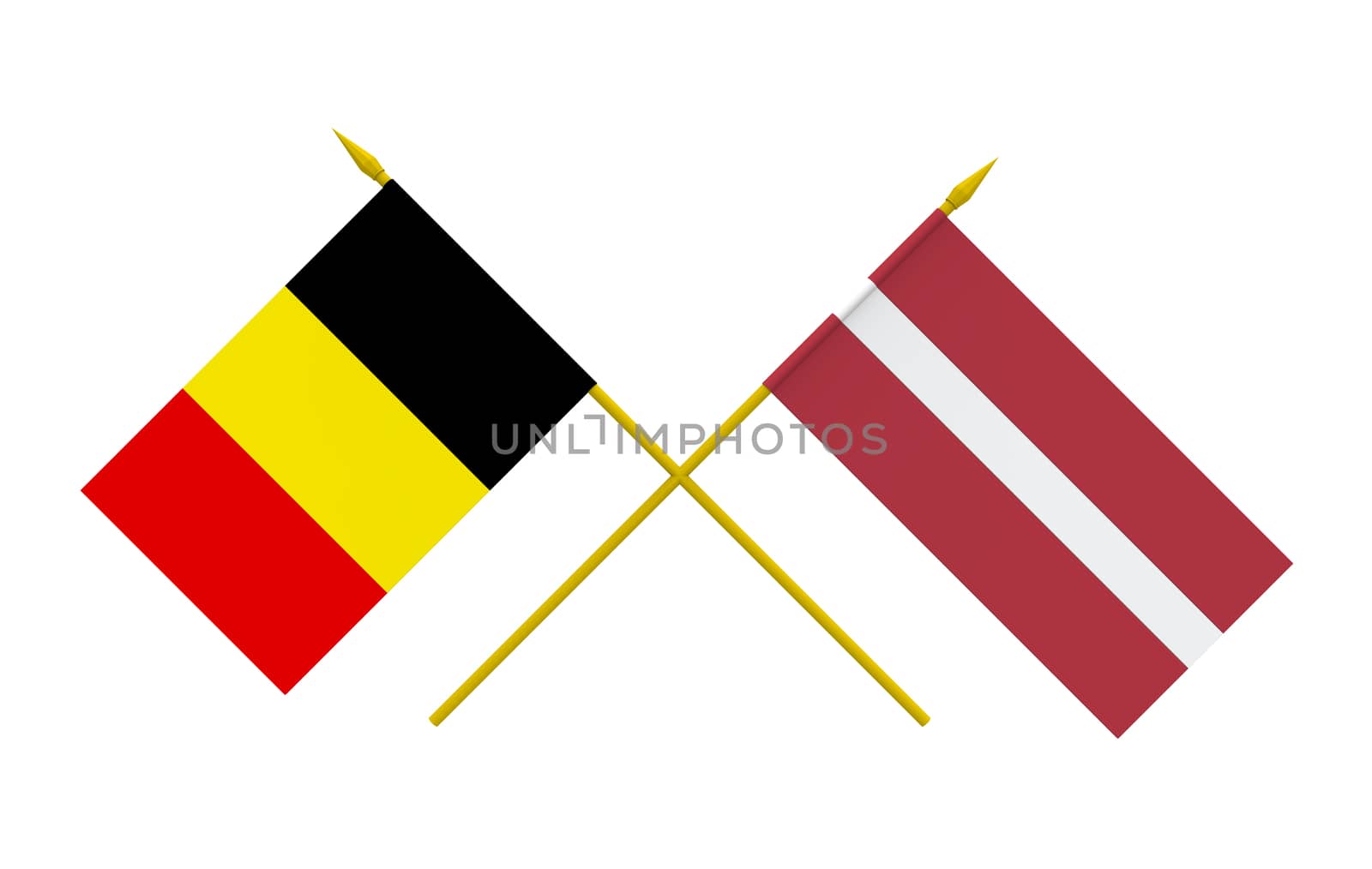 Flags of Belgium and Latvia, 3d render, isolated
