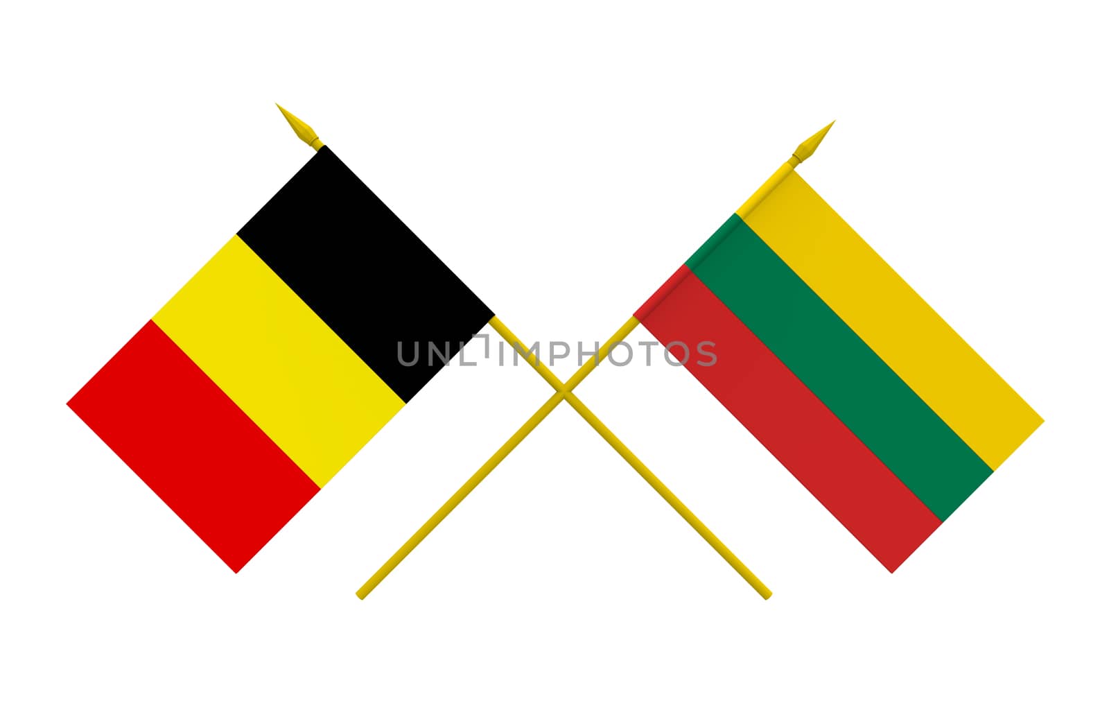 Flags of Belgium and Lithuania, 3d render, isolated