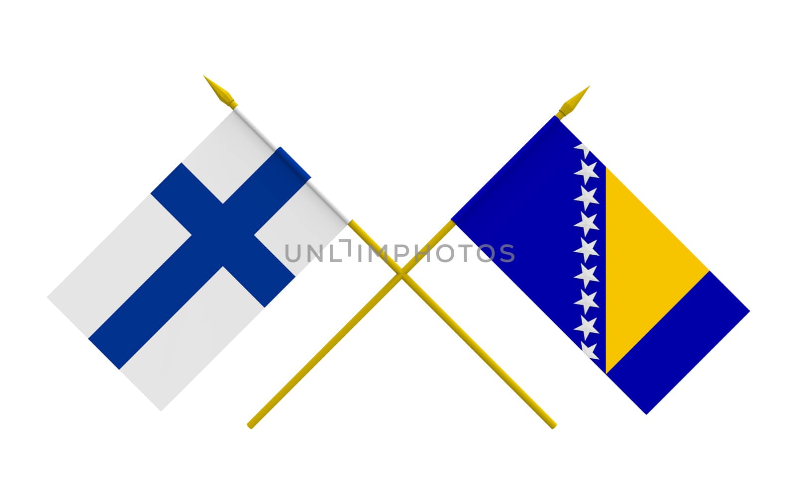 Flags of Bosnia and Herzegovina and Finland, 3d render, isolated