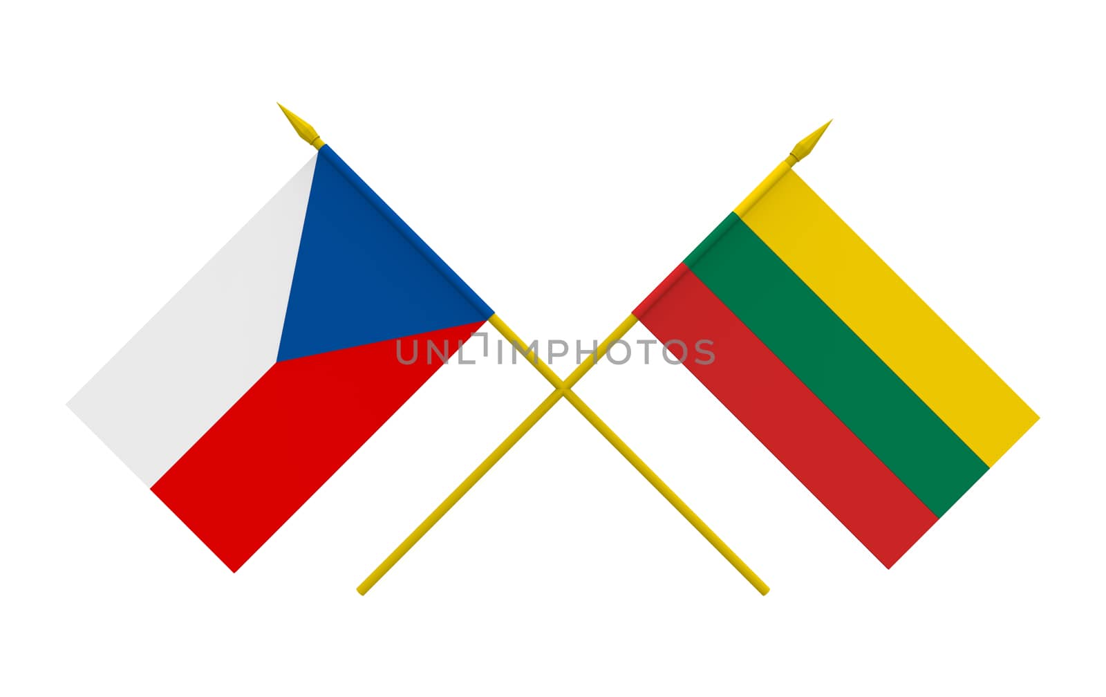 Flags of Czech and Lithuania, 3d render, isolated