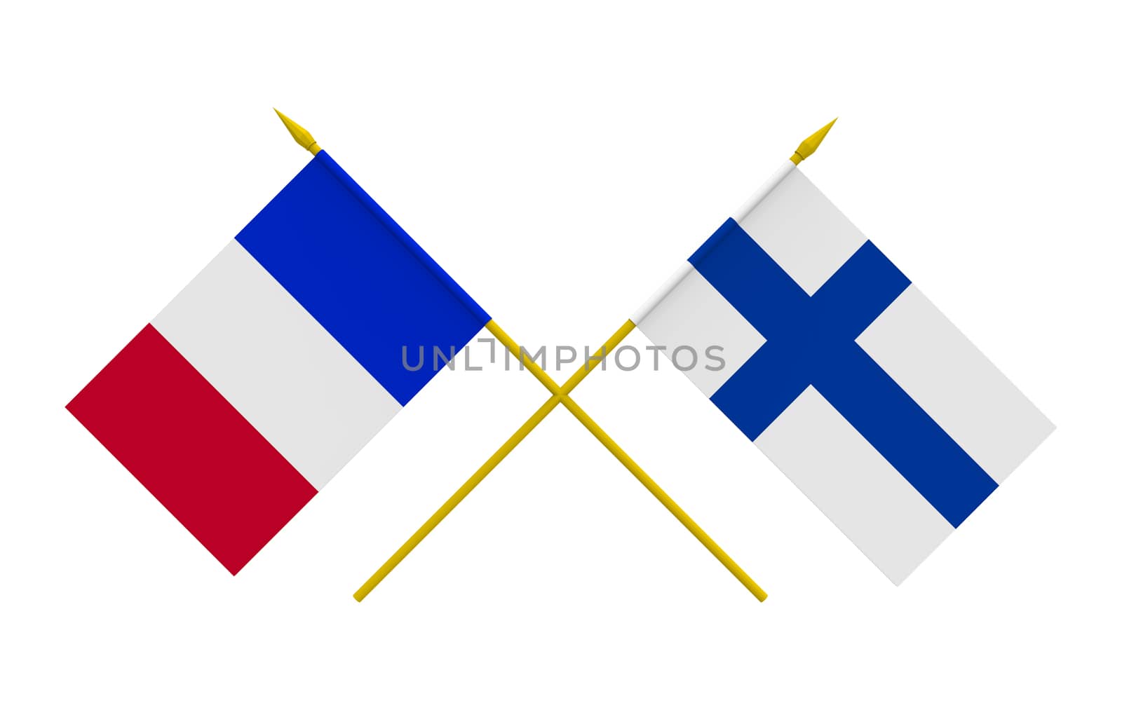 Flags of Finland and France, 3d render, isolated