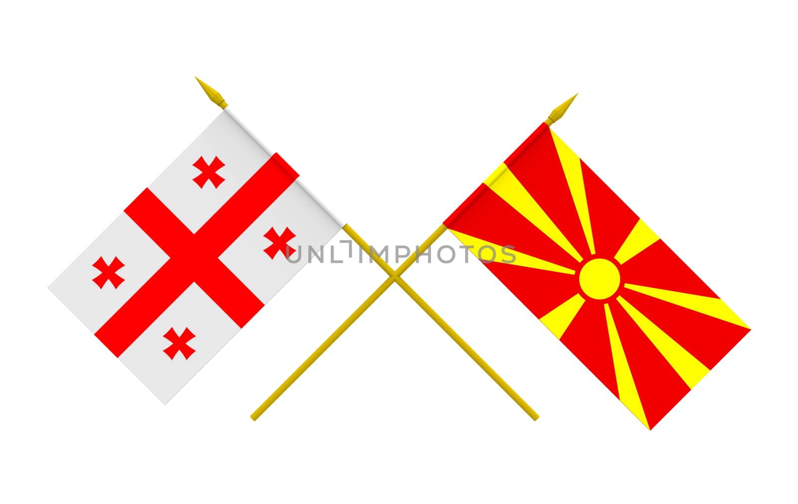 Flags of Georgia and Macedonia, 3d render, isolated