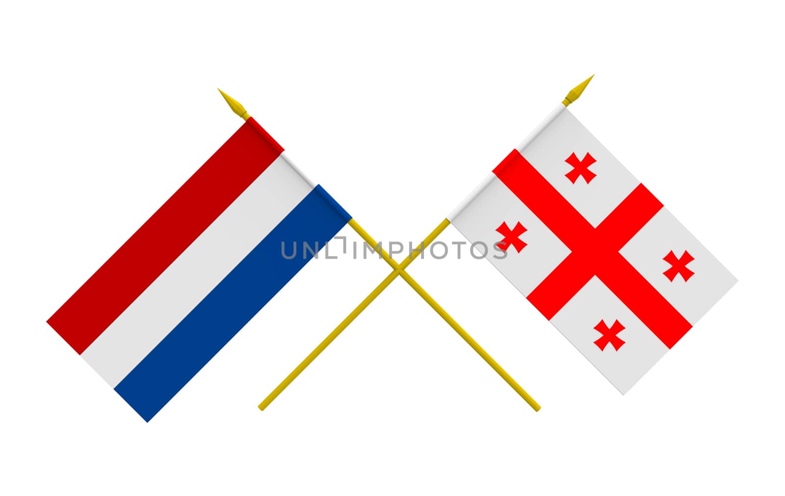 Flags of Georgia and Netherlands, 3d render, isolated