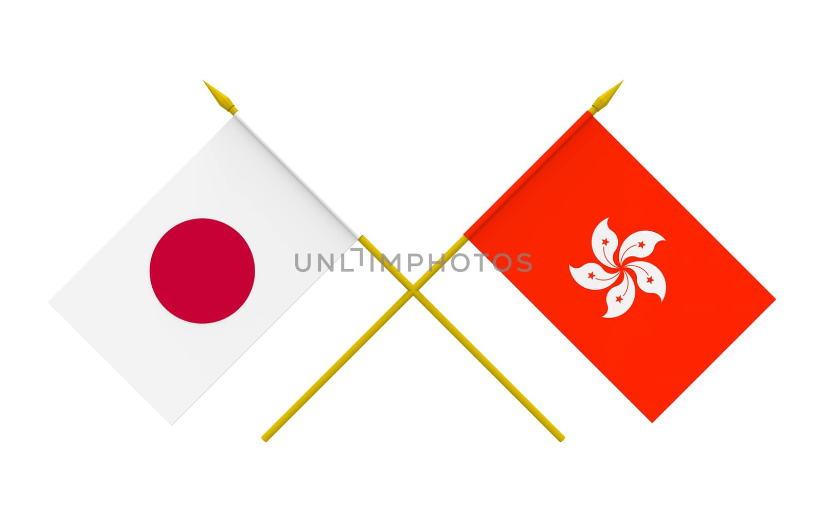 Flags of Japan and Hong Kong, 3d render, isolated