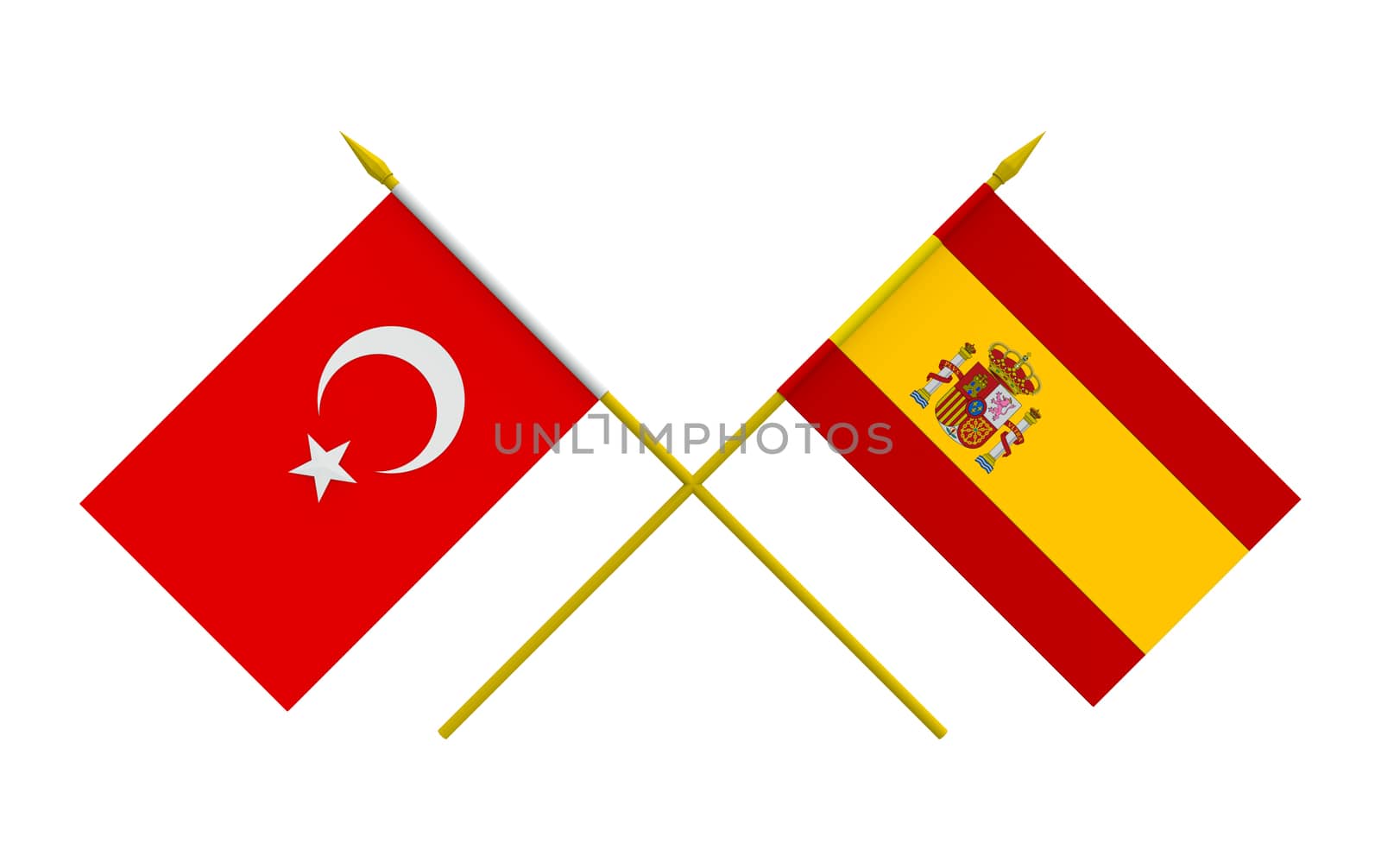 Flags of Spain and Turkey, 3d render, isolated