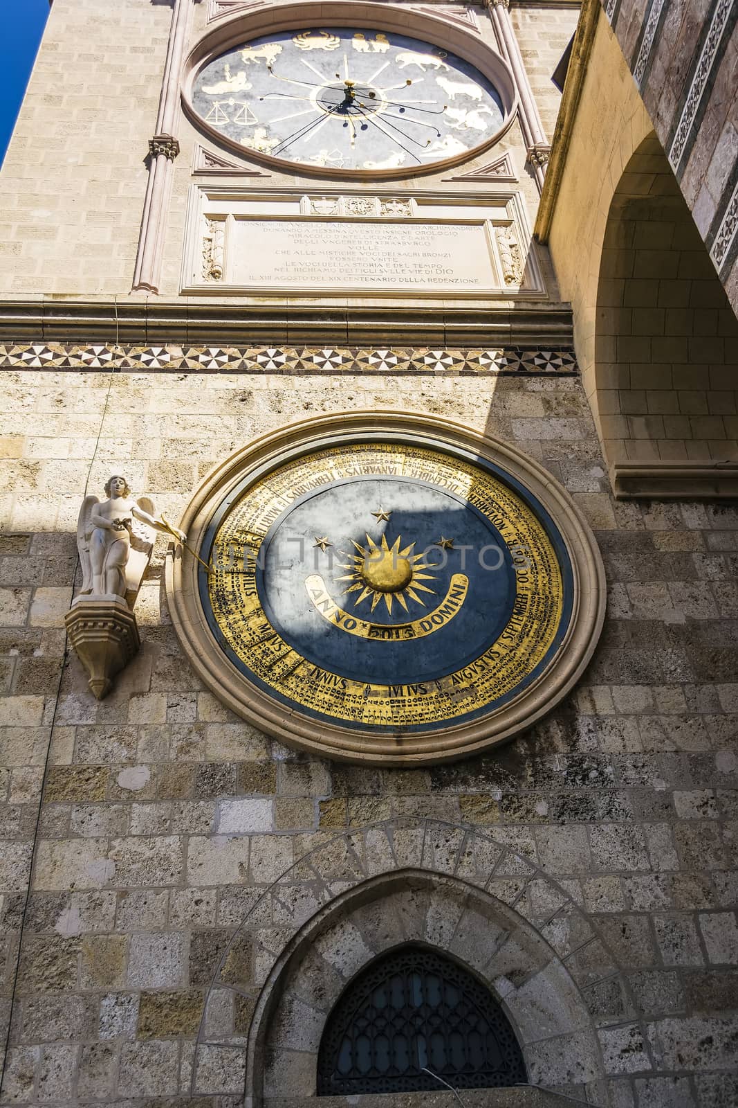 Ancient eternal cathedral clock and calendar in Messina. Sicily, Italy