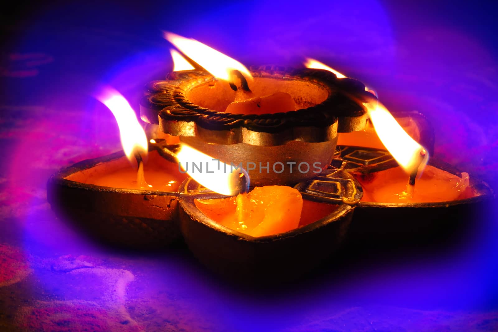 Traditional ritual lamps lit up on the occassion of Diwali festival in India                               
