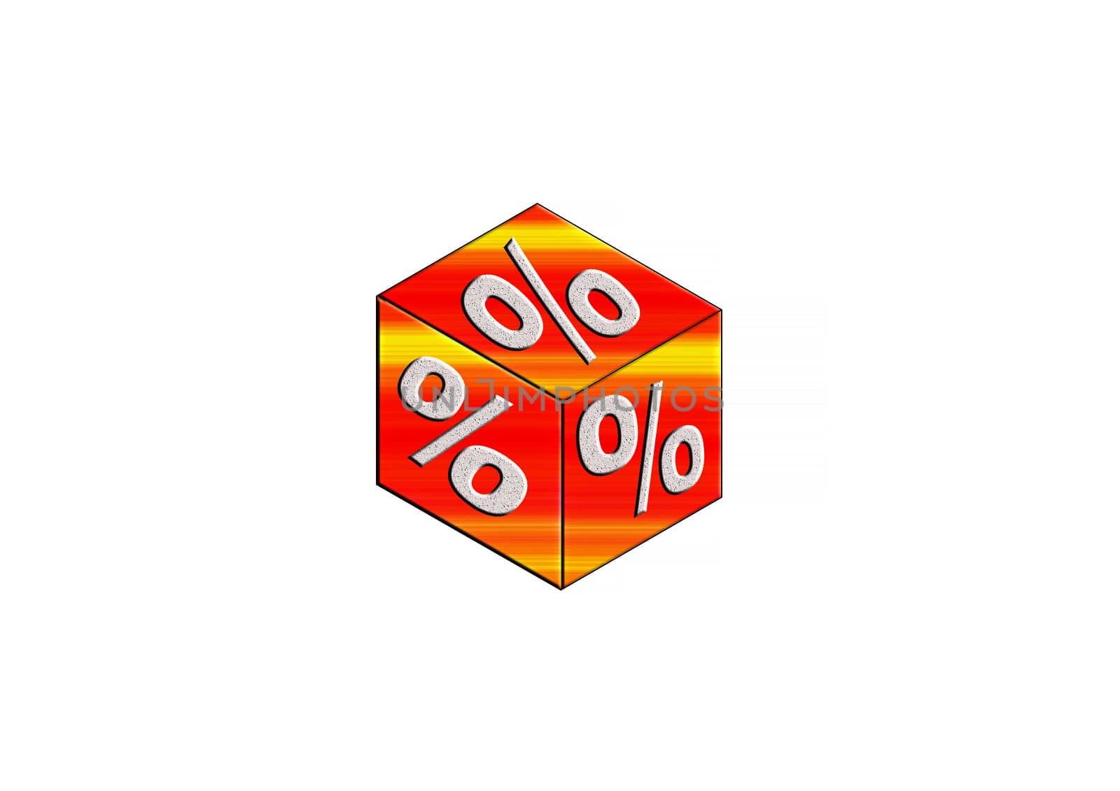 Red yellow cubes with percent sign against white the background.