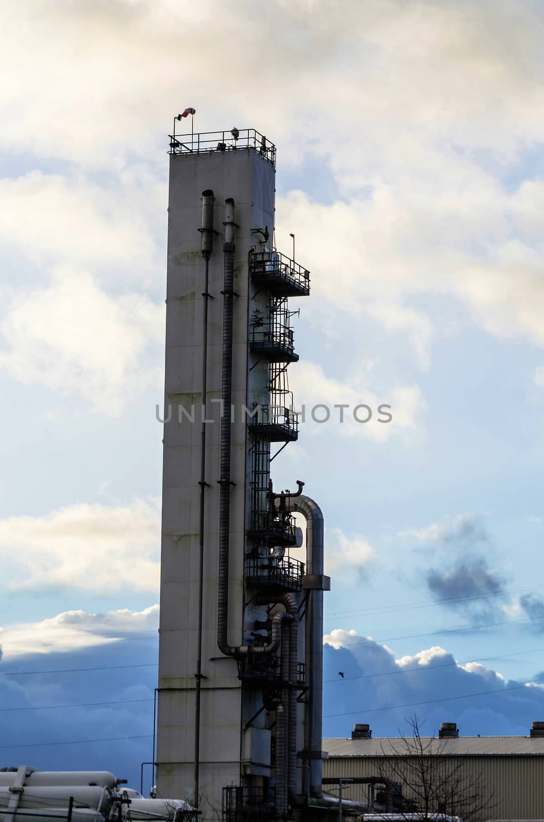 Tower, part of a large industrial plant for gas filling.