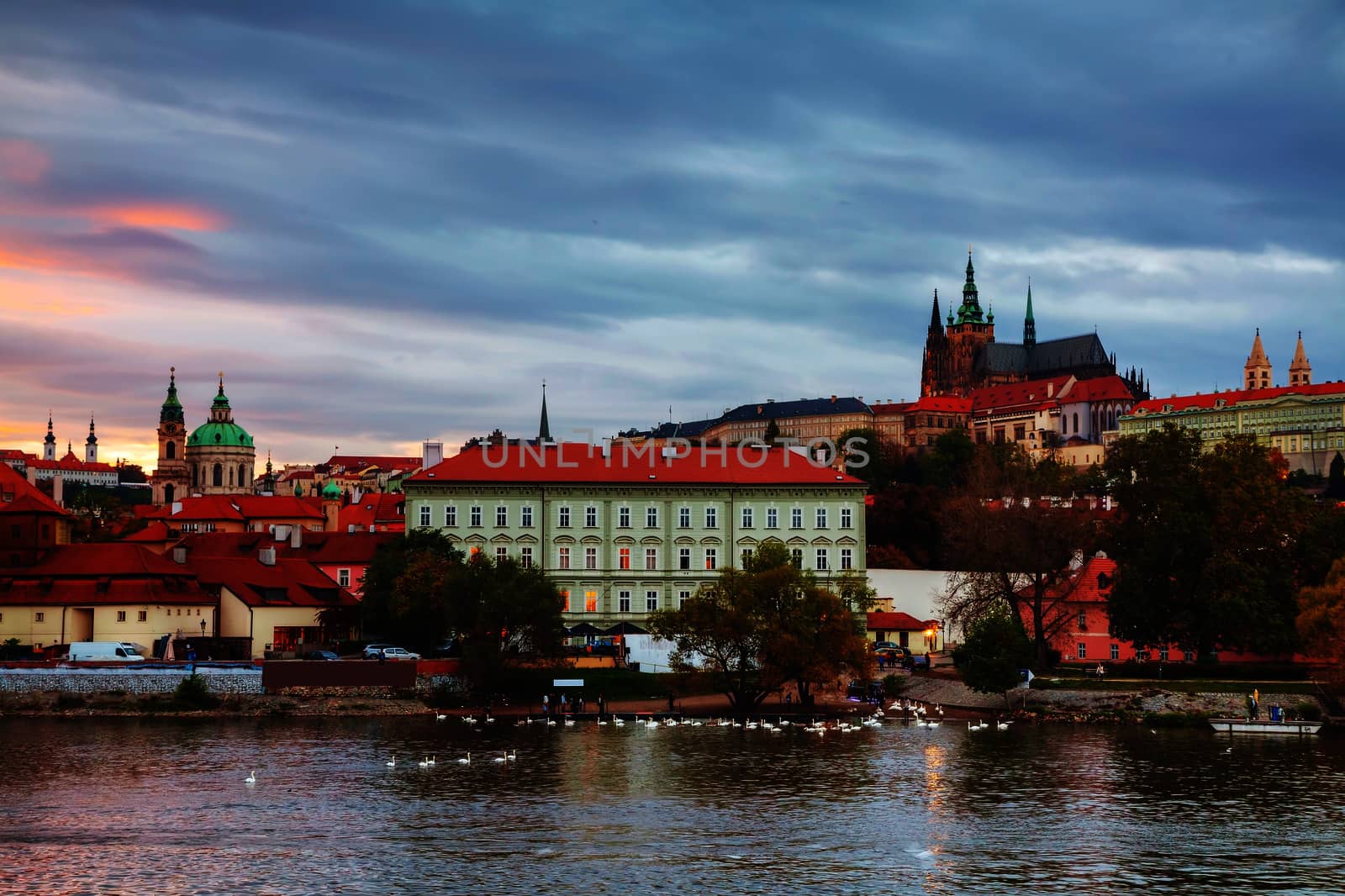 Old Prague cityscape in the evening at sunset