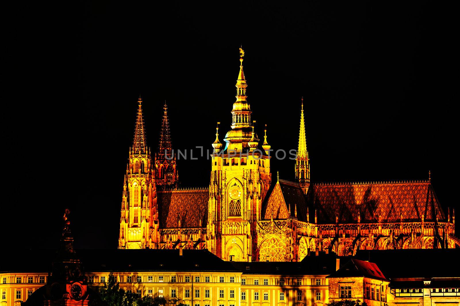 The Prague castle close up at the night time