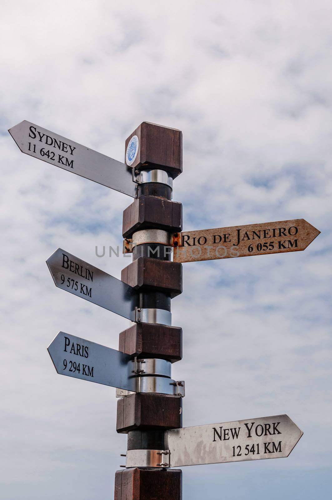 Distance marker at Cape Point in the Table Mountain National Park