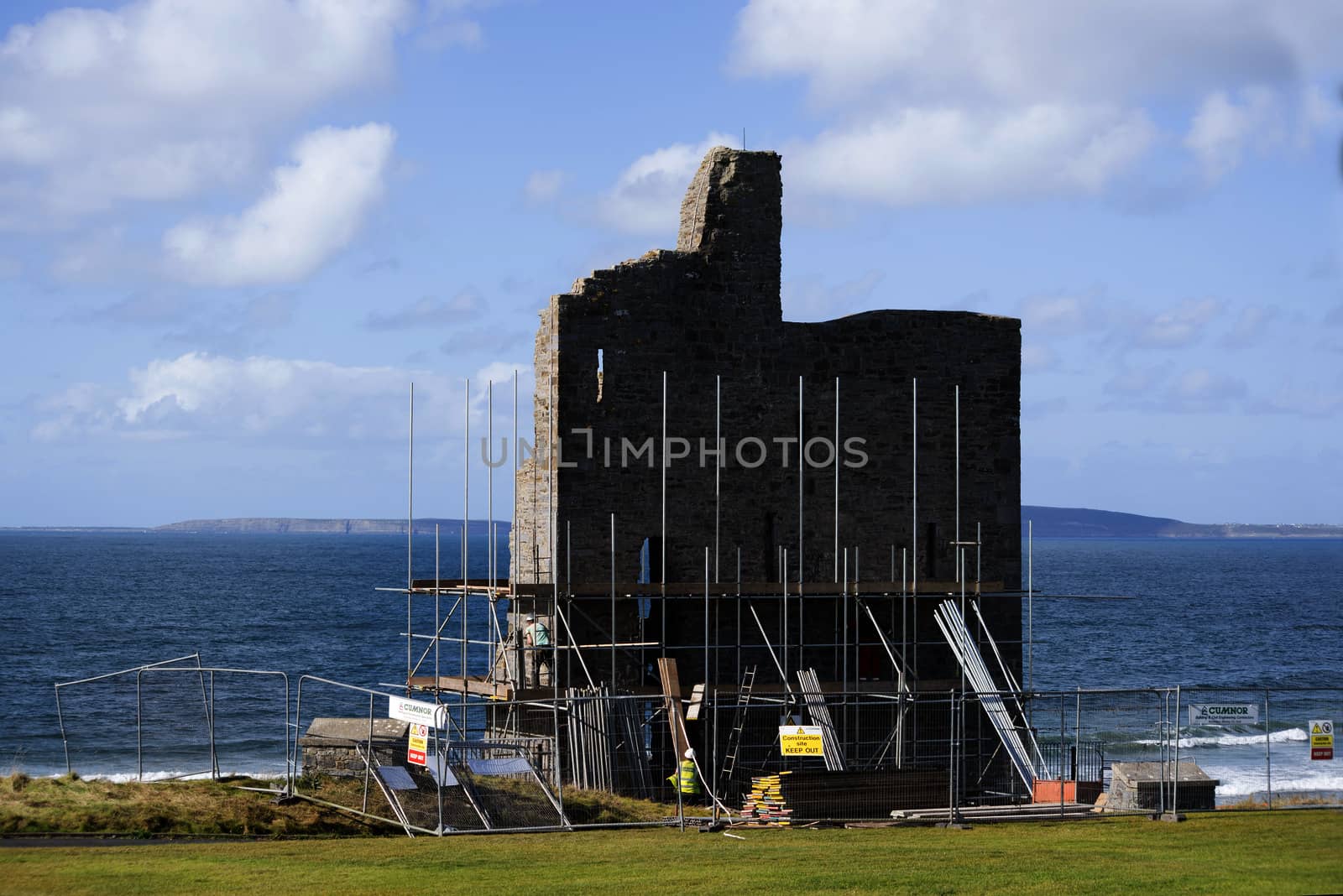 ballybunion castle surrounded by scafolding while under repair