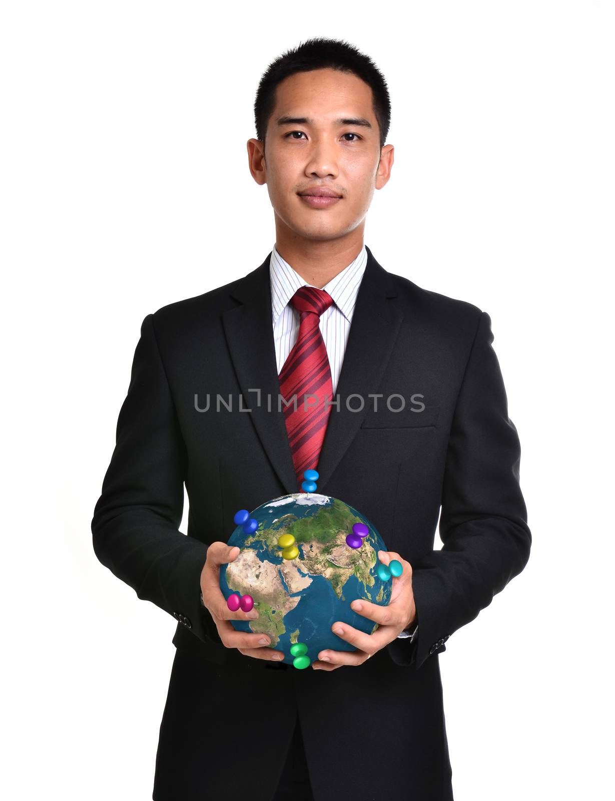 bussiness man hold the earth isolated on white background. Elements of this image furnished by NASA.