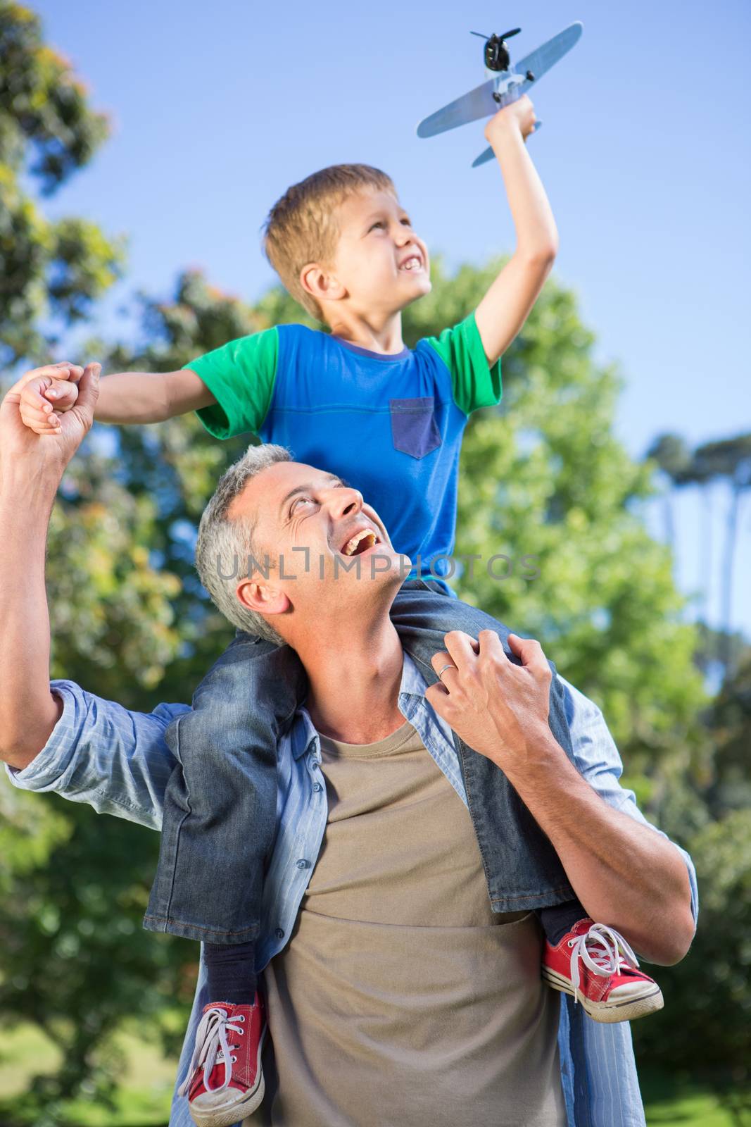 Father and son having fun in the park by Wavebreakmedia