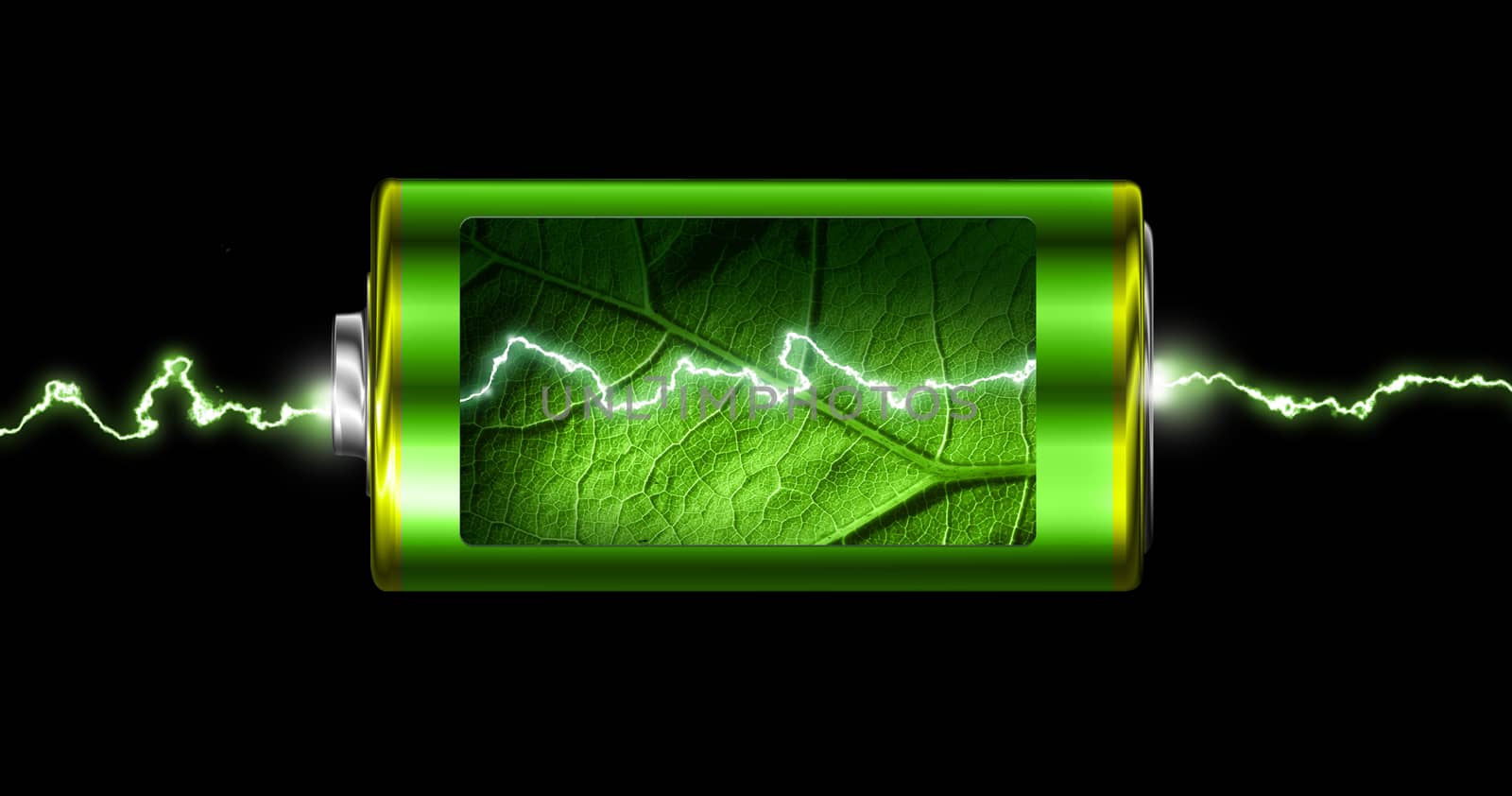 Opened green energy battery power spark by anterovium