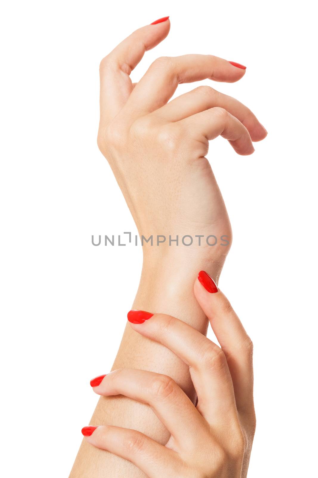 Woman with beautiful manicured red fingernails by juniart