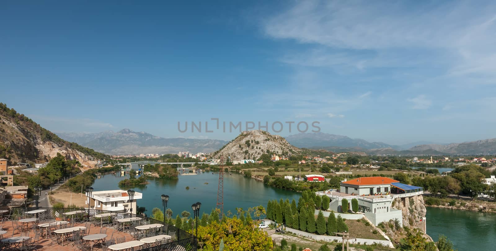 View at Shkodra city from hill. Shkoder Albania. 