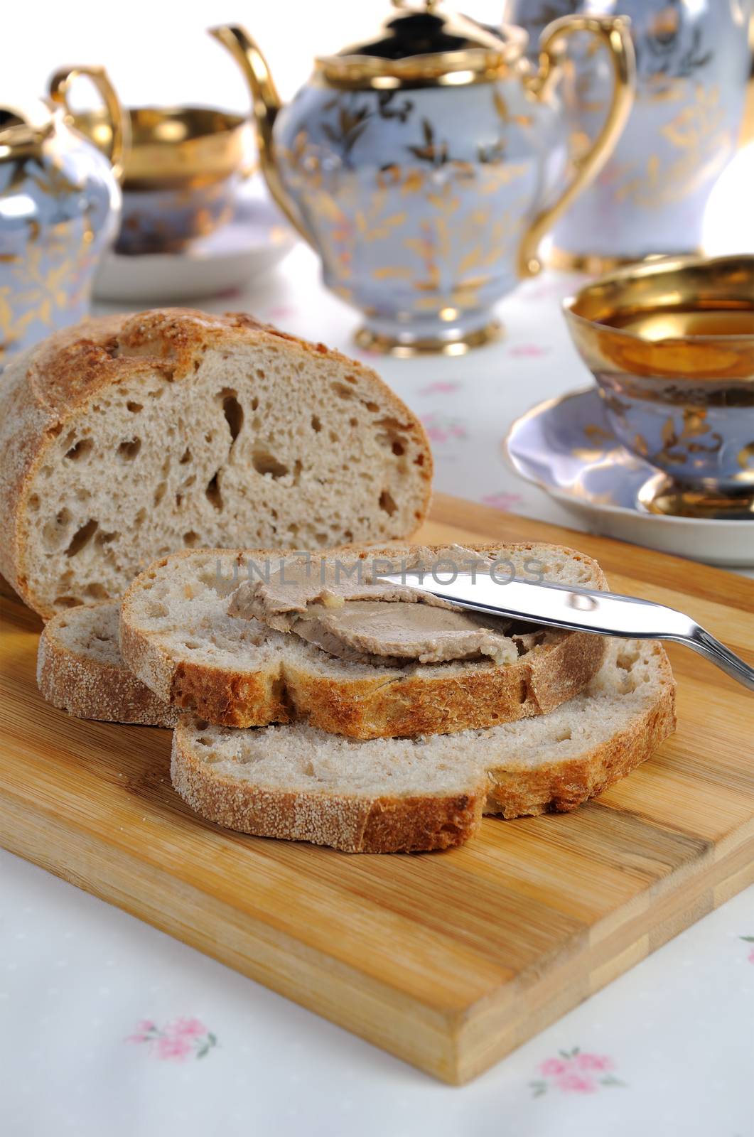 Chicken liver pate on a slice of bread with