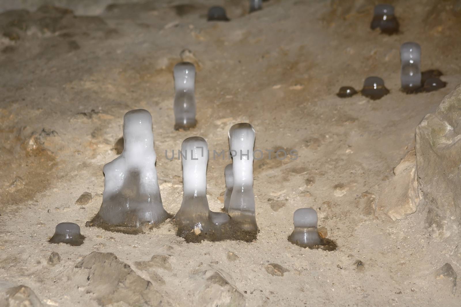 Ice stalagmites in the cave