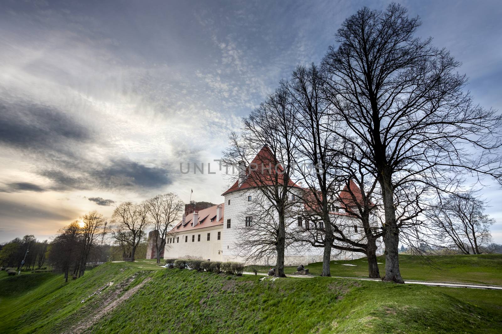 Bauska castle restored part during sunset time. HDR image