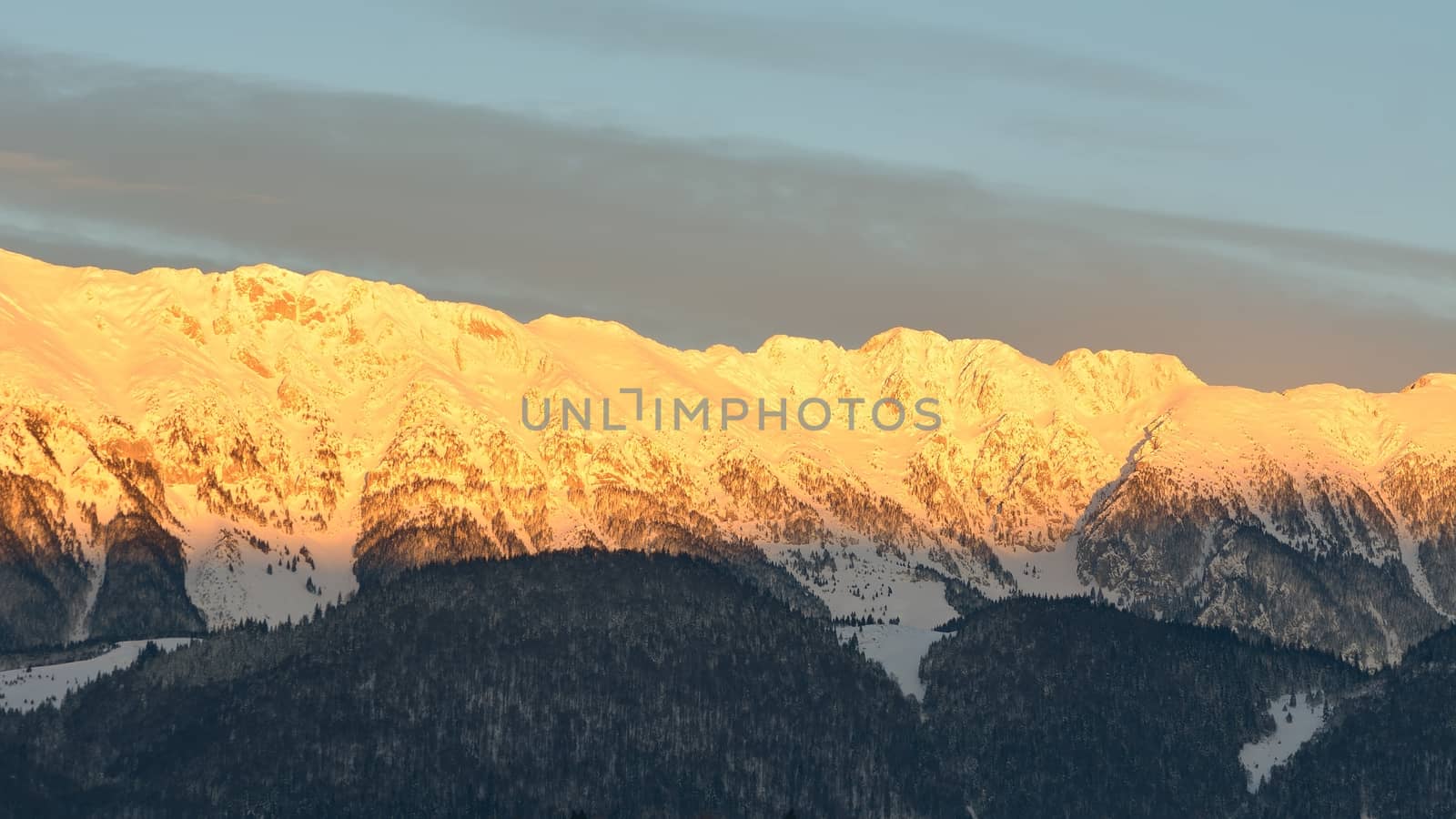 Mount Piatra Craiului at sunset by comet