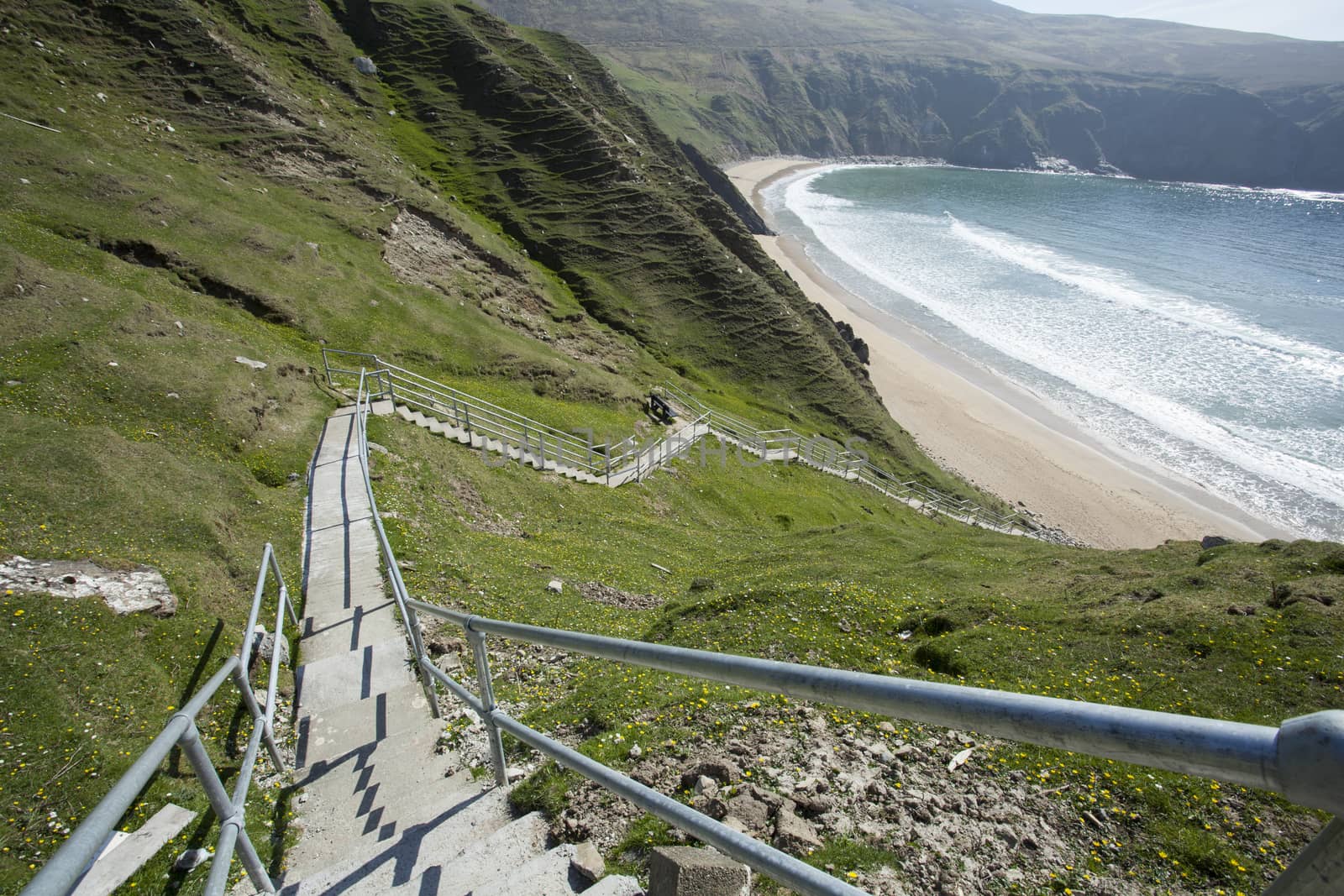 The steps down to the Silver Strand, a secluded beach in Co. Donegal in the Northwest of Ireland