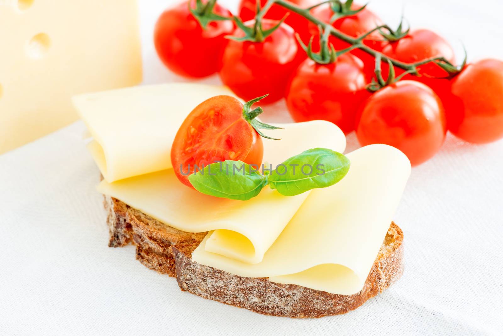 Cheese sandwich with fresh tomato and basil by Nanisimova