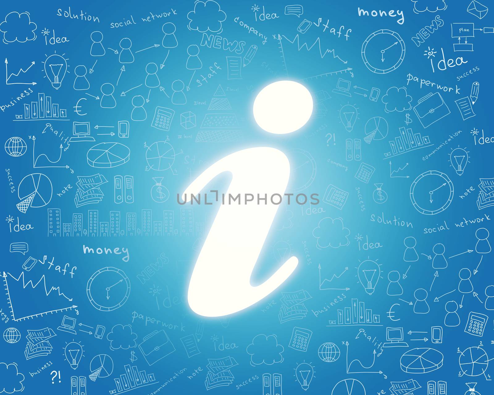 Internet icon on abstract blue background with sketches