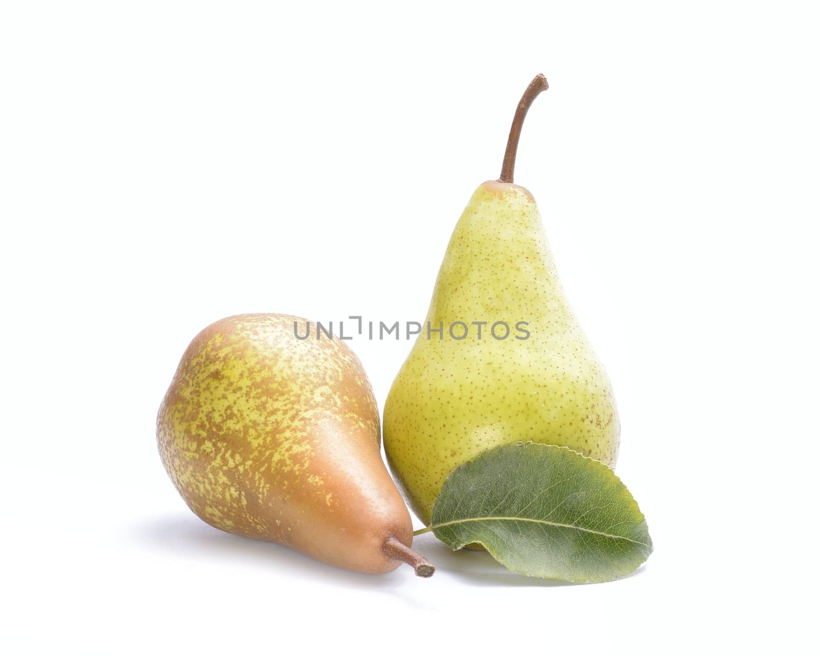 Fresh yellow pears isolated on white background by comet
