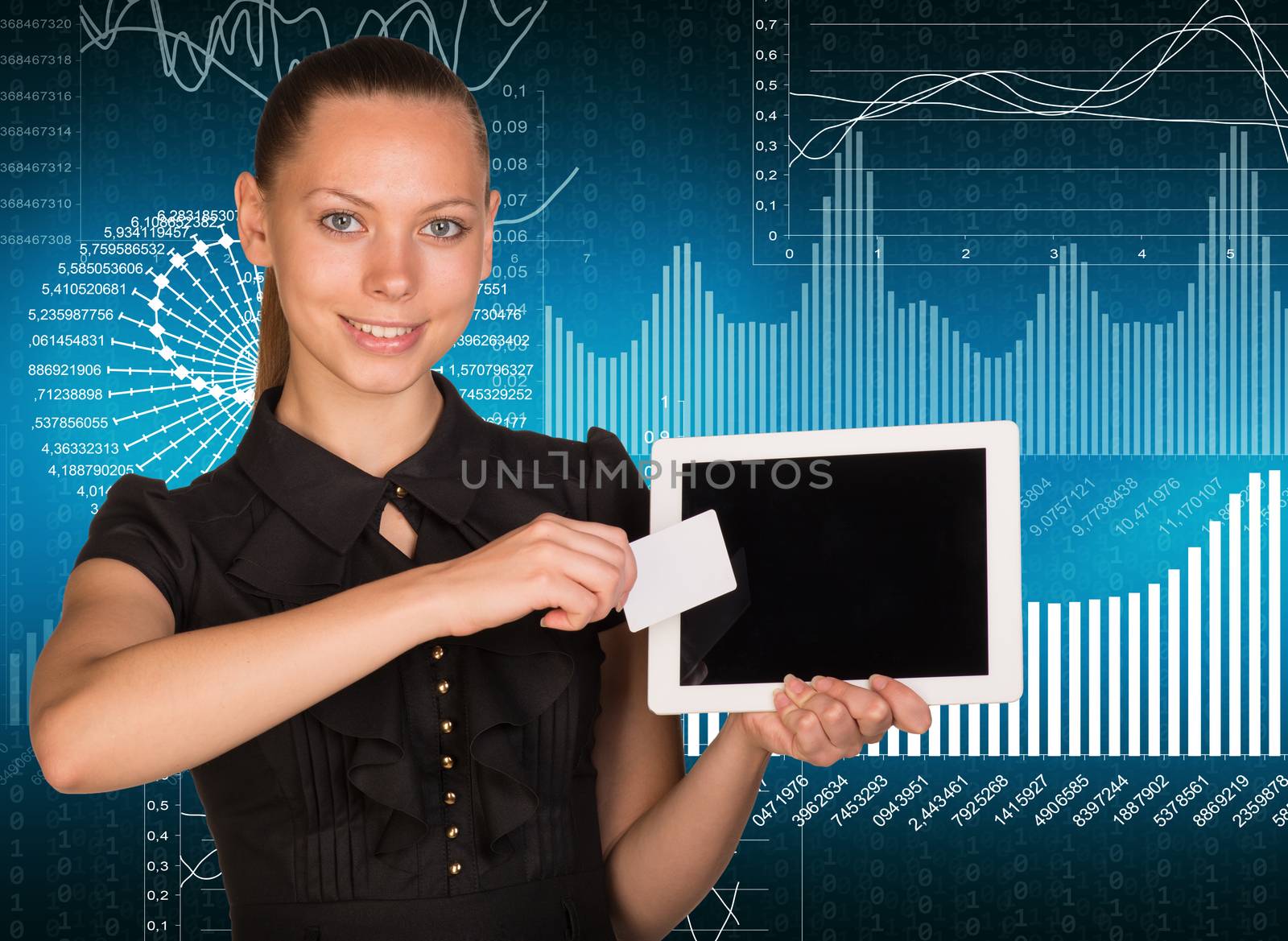 Young woman holging tablet and card by cherezoff