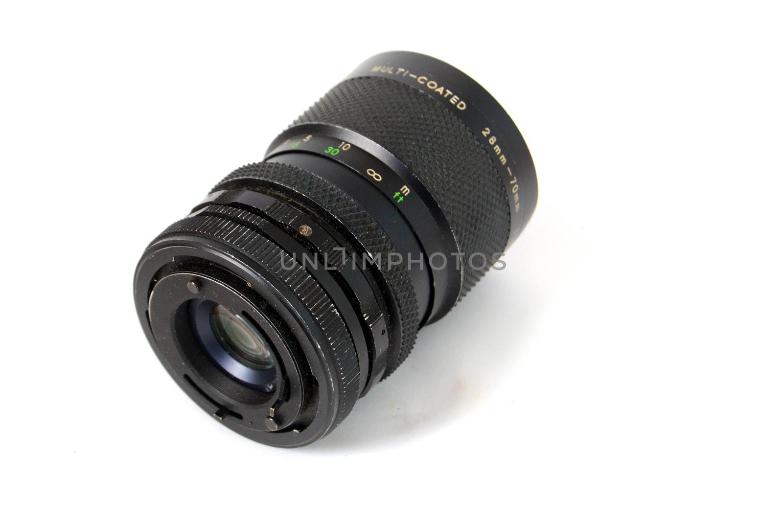 An Old Manual Control Camera Lens Isolated On White,Picture of a 