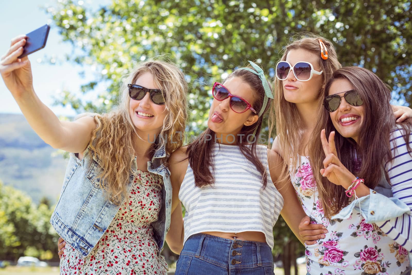 Happy friends taking a selfie on a summers day